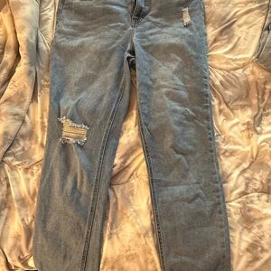 Stylish Light Blue Distressed Straight Leg Jeans